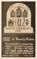 HQZ Beauty Parlor supplies display offer. Postcard