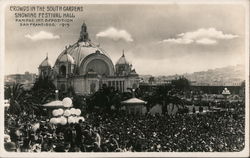 Crowds in the South Gardens showing Festival Hall Postcard