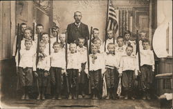 Class Group photo very young rifle brigade with U.S. Flag Postcard