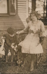 Boy and dog sitting with young girl Children Postcard Postcard Postcard