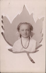 Girl in White Dress in Maple Leaf Vignette Postcard