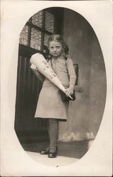 Young girl ready for school - May Day Hat? Children Postcard Postcard Postcard