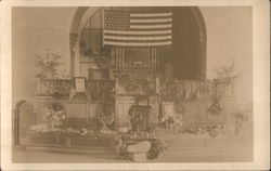 Church altar with U.S. Flag and flowers Religious Postcard Postcard Postcard