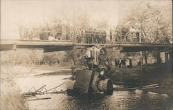 Tractor fell through bridge into river, sightseers Postcard