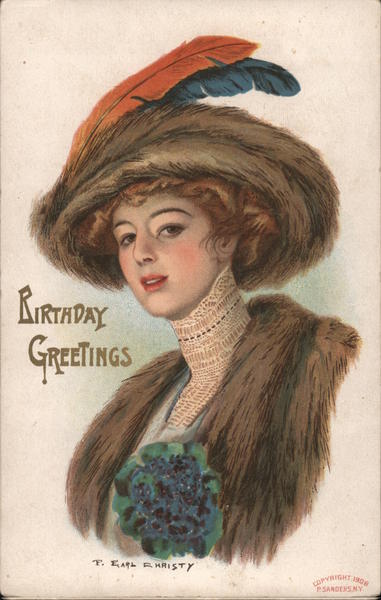 Woman with feather in hat Artist Signed F. Earl Christy Postcard