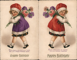 Set of 2: Girl Carrying Flowers Birthday Postcard