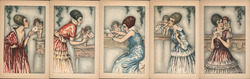 Set of 5: Women with Cupid, Art Deco Artist Signed A. Bertiglia Postcard Postcard Postcard