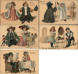 Set of 5: Children Married Life Postcard Postcard Postcard