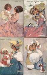 Set of 4: Celesque Series Mothers & Daughters Artist Signed Agnes Richardson Postcard Postcard Postcard