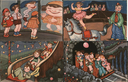 Set of 4: Children at Circus Artist Signed Margret Boriss Postcard Postcard Postcard