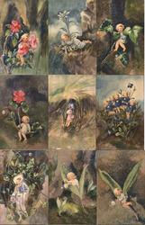 Set of 9: Children, Fantasy Flowers Postcard