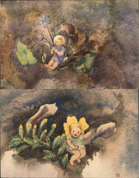 Lot of 2: Children Fantasy Flowers Postcard