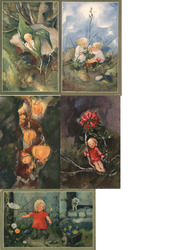 Lot of 5: Children Fantasy Flowers Postcard