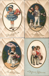 Set of 4: "Pittius" Children Postcard