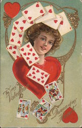 To My Valentine, Queen of My Heart - Lady with Heart Suit of Cards Postcard