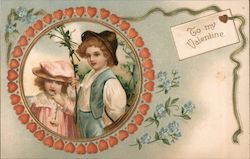 To My Valentine - Girl in pink and Boy in blue Children Postcard Postcard Postcard