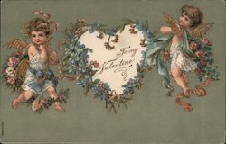 To my Valentine - Little cupids with flowers Postcard Postcard Postcard