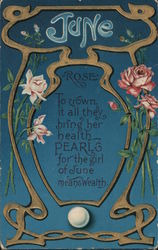 June: Rose To crown it all they bring her health - Pearls for the girl of June means wealth Poems & Poets Postcard Postcard Postcard