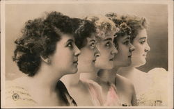 Five Ladies' faces in profile, standing near each other, looking in same direction Women Postcard Postcard Postcard