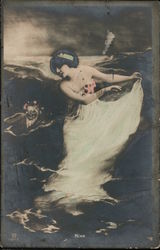 Woman dancing, with a shadowy figure in the cloudy area behind her Postcard