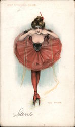 Brunette Ballerina in Red and Black Dress Art Drawing Postcard