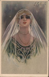 Women in Veil with Pearl Necklace Postcard