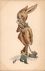 Woman dressed as rabbit with Dog Postcard