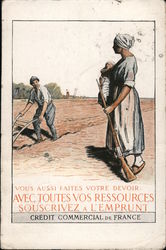 French Advertising: Commercial Credit, Farmer, Family Postcard