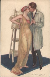 Man and woman kissing Postcard