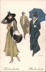 Art Deco: Marcia forzata - marche forcée - Two ladies and a man walking Postcard