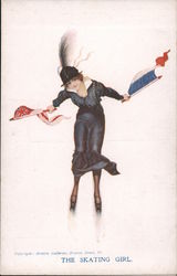 The Skating Girl - Girl holding two flags Artist Signed Postcard Postcard Postcard