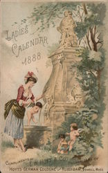 Ladies Calendar 1888, Compliments of E.W.Hoyt & Co. Proprietors of Hoyt's German Cologne & Rubifoam Lowell, MA Calendars Trade C Trade Card