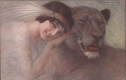 Woman with a lion Postcard