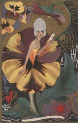 Art Deco: Woman Dressed As Pansy Flower Also Holds An Envelope Women Postcard Postcard Postcard