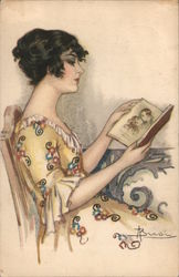 A Woman Sitting and Reading a Book Postcard