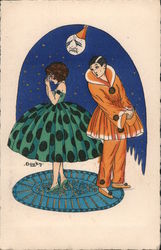 Young Women Crying Girl and Crying Moon Artist Signed Douky Postcard Postcard Postcard