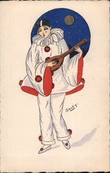 Clown in costume playing a mandolin Postcard