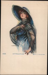 "Attractive" - woman in blue dress and hat F. Earl Christy F. A. Schenider Postcard Postcard Postcard