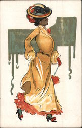 Black Woman, Yellow Dress Art Nouveau Postcard Postcard Postcard