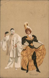 "Unmasked" - Clown and dancer in costume Postcard