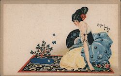 A Woman Sitting on a Rug Artist Signed Chilton Longley Postcard Postcard Postcard