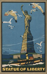 Rare Art Deco: Statue Of Liberty, 1924 Poster Views of New York Postcard