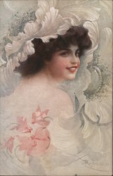 Portrait of a woman with flower background Postcard