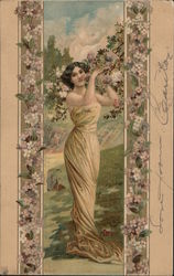 Woman with Flowers Art Nouveau Postcard Postcard Postcard