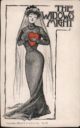 The Widows Might - Woman Holding Her Heart in Black Dress and Veil Postcard