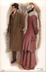 Continued Zero Weather - Man and Woman Turned Away From Each Other Postcard