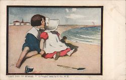 Last Day of Summer - Boy, Sunbonnet Baby on Beach Children Postcard Postcard Postcard