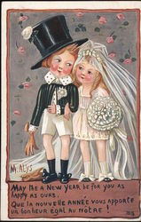 May the Near Year Be a Happy One - Two Children Dressed as a Bride and a Groom Postcard Postcard Postcard