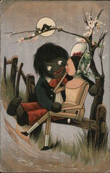 Two Dolls having a "conversation" under a moonlit tree Postcard