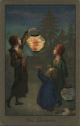 Three Children Gathered Around a Lantern Postcard